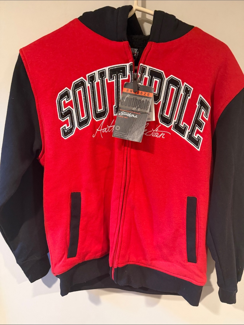 South Pole Kids Red and Black Zip Front Hoodie Jacket